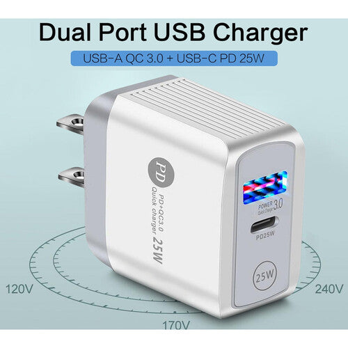 Tera Grand Cargador USB 25W Dual Puerto Tipo C y Tipo A Quick Charge 3.0