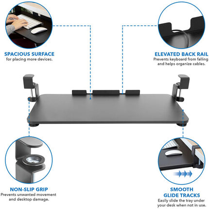 Mount-It! Bandeja Ajustable para Teclado y Ratón con Riel Antideslizante 22 cm de Profundidad
