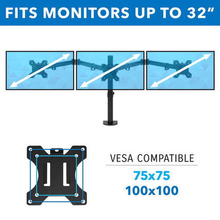 Mount-It! Soporte de Escritorio Triple para Monitores 24 a 32 Pulgadas Capacidad 22 lb por Brazo