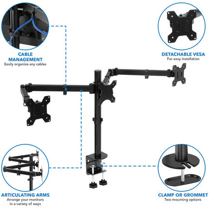 Mount-It! Soporte de Escritorio Triple para Monitores 24 a 32 Pulgadas Capacidad 22 lb por Brazo