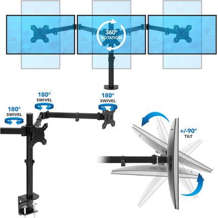 Mount-It! Soporte de Escritorio Triple para Monitores 24 a 32 Pulgadas Capacidad 22 lb por Brazo