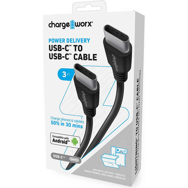 ChargeWorx cable USB tipo C macho 3 pies negro 60W Power Delivery