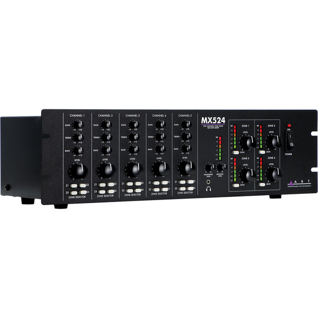 ART MX524 mezclador de 5 canales 4 zonas con phantom +48V y controles de tono