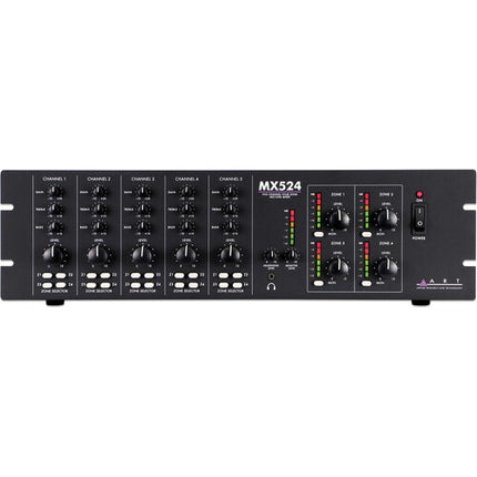 ART MX524 mezclador de 5 canales 4 zonas con phantom +48V y controles de tono