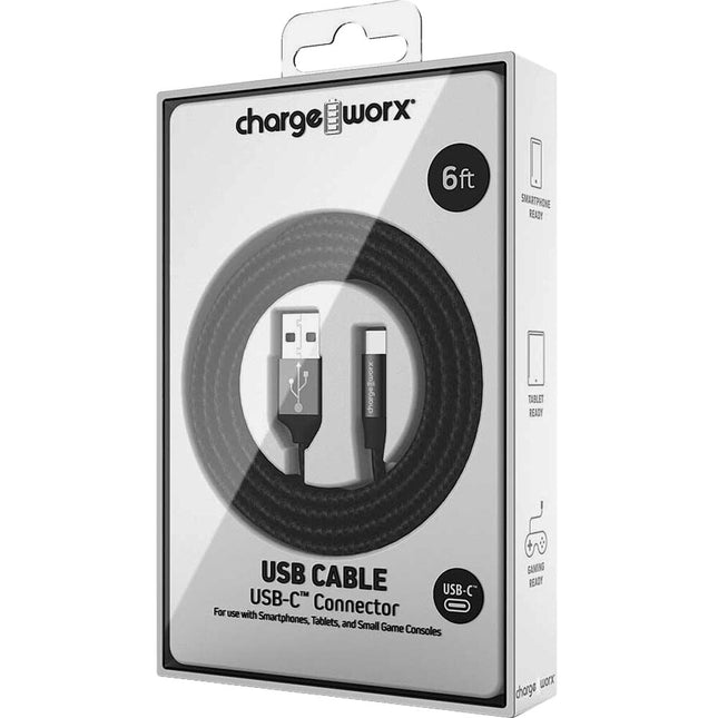 Cable ChargeWorx USB Tipo C a USB Tipo A 6 pies Negro USB 2.0 480 Mb/s