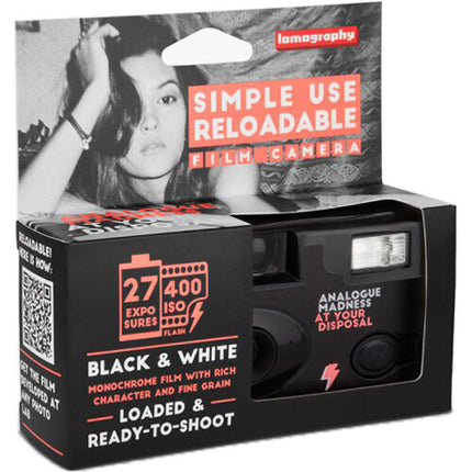 Lomography Simple Use Cámara Recargable Blanco y Negro 27 Exposiciones f9 31mm