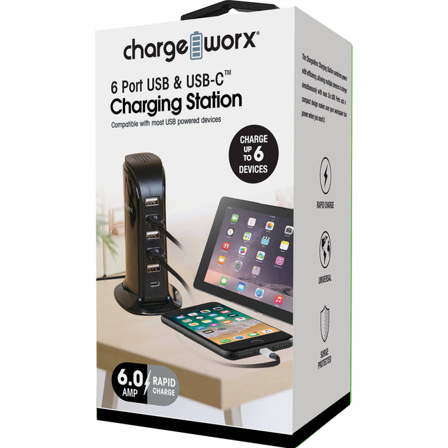 ChargeWorx Estación de Carga de Escritorio 6 Puertos 6A Protección Térmica