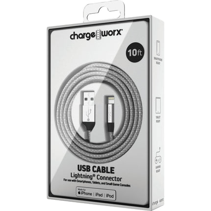 ChargeWorx Cable Lightning a USB Tipo A 3 05 m MFi Certificado Plata