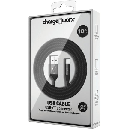 ChargeWorx Cable USB Tipo C a Tipo A 10 Pies Negro USB 2.0 480 Mb/s