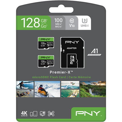 PNY 128GB Premier-X microSDXC UHS-I 100MB/s Kit 2 tarjetas con adaptador SD