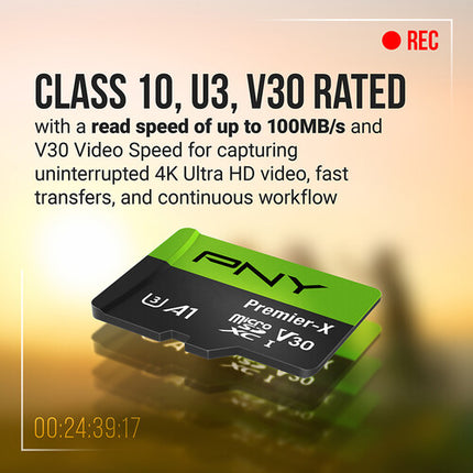 PNY 128GB Premier-X microSDXC UHS-I 100MB/s Kit 2 tarjetas con adaptador SD