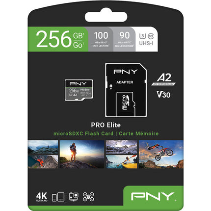 PNY 256GB PRO Elite microSDXC UHS-I Tarjeta de Memoria 100MB/s con Adaptador SD