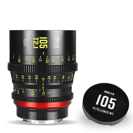 Meike FF-Prime Cine 105mm T2.1 Lente Full Frame Montura PL Foco en pies y metros