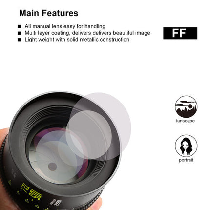 Meike FF-Prime Cine 105mm T2.1 Lente Full Frame Montura PL Foco en pies y metros