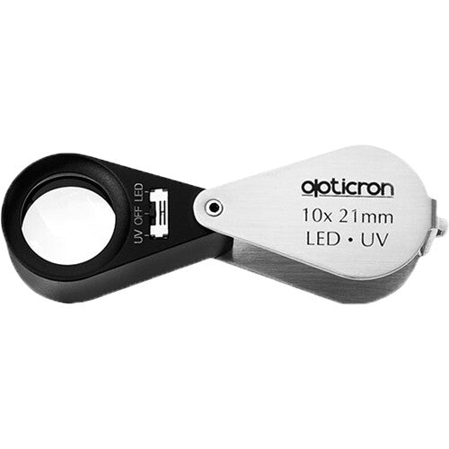 Opticron Lupa Plegable Metal 10x con Luz LED UV 0.8" y Estuche PU