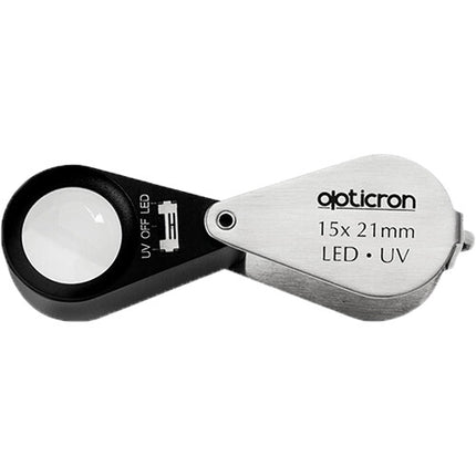 Opticron Lupa Plegable Metal 15x con LED UV 0.8" Funda PU