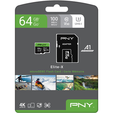 PNY 64GB Elite-X microSDXC UHS-I Tarjeta de Memoria V30 Clase 10 A1