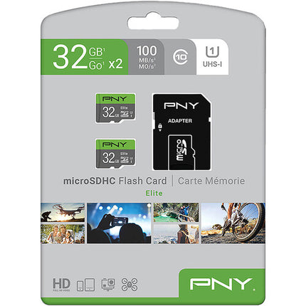 PNY 32GB Elite UHS-I microSDHC 2-Pack Tarjeta de Memoria Clase 10 85MBs