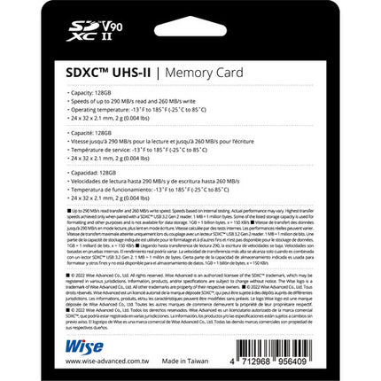 Wise Advanced 128GB Tarjeta de Memoria SD-N UHS-II SDXC V90 290MB/s