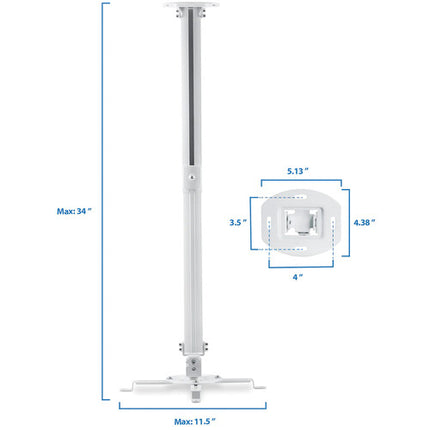 Mount-It! Soporte de techo universal para proyector blanco altura ajustable 21 a 34.5 pulgadas capacidad 29.7 lb