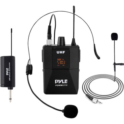 Pyle Pro PDWMU112 Sistema de Micrófono Inalámbrico UHF con Lavalier y Auricular 8 Frecuencias 160 Pies Alcance