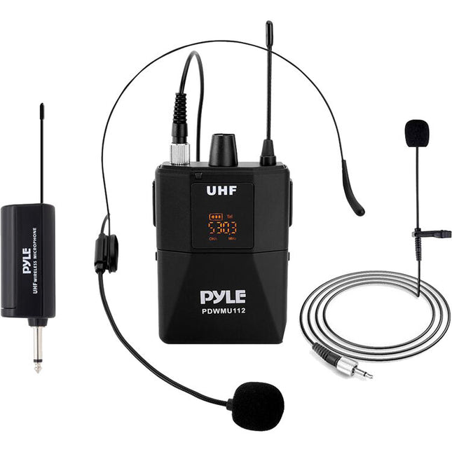 Pyle Pro PDWMU112 Sistema de Micrófono Inalámbrico UHF con Lavalier y Auricular 8 Frecuencias 160 Pies Alcance
