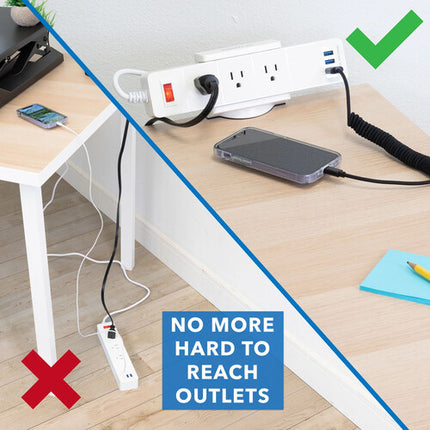 Mount-It! Soporte de Escritorio Blanco con 3 Enchufes y 3 USB 0.4 a 2 Pulgadas
