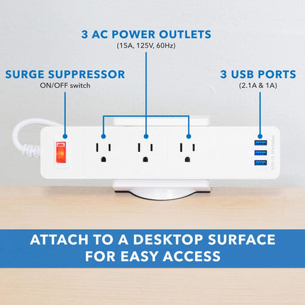 Mount-It! Soporte de Escritorio Blanco con 3 Enchufes y 3 USB 0.4 a 2 Pulgadas