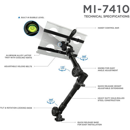 Mount-It Soporte para Laptop en Auto Ajuste 12 a 15.4 Pulgadas 9 Libras Capacidad