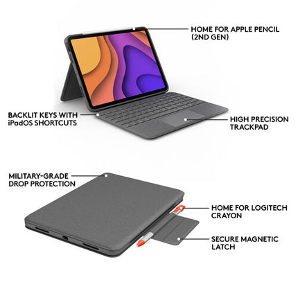 Logitech Folio Touch Funda Teclado con Trackpad para iPad Air 4ª y 5ª Gen Oxford Grey Retroiluminado y Protección Completa
