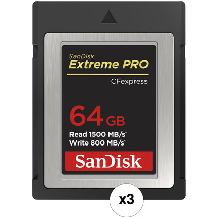 SanDisk 64GB Extreme PRO Tarjeta CFexpress Tipo B 1500MBs 800MBs 3-Pack