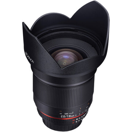 Rokinon 16mm f2.0 ED AS UMC CS Lente para Nikon F Montura APS-C 24mm Equivalente Hood Pouch