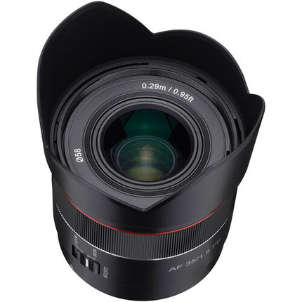 Rokinon AF 35mm f1.8 FE Objetivo Sony E Apertura f1.8 Diafragma 9 Palas Con Parasol