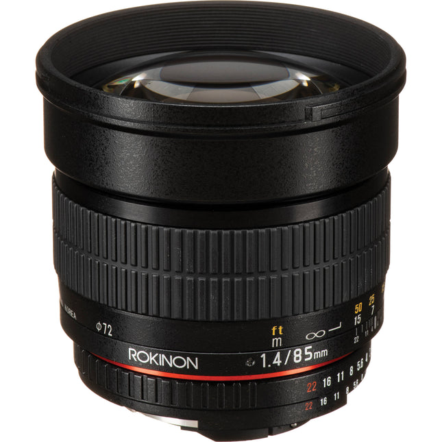 Rokinon 85mm f/1.4 Objetivo Nikon F con Chip AE y Parasoles