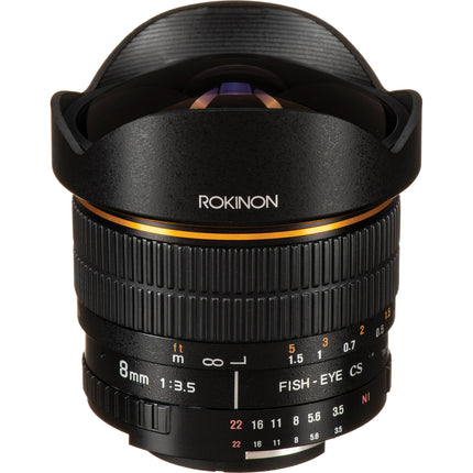 Rokinon 8mm f3.5 Lente Ojo de Pez para Nikon F Ultra Gran Angular APS-C 12" Distancia Mínima