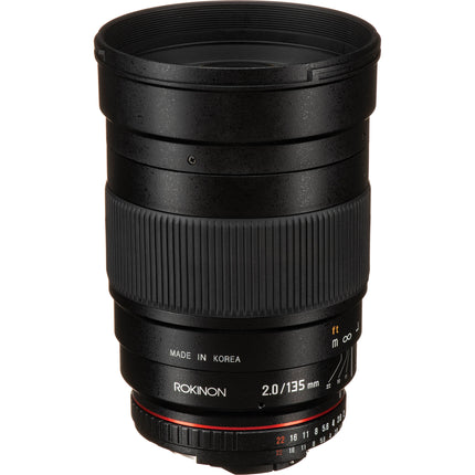 Rokinon 135mm f 2.0 Objetivo para Nikon F Montura con Chip AE y Parasol