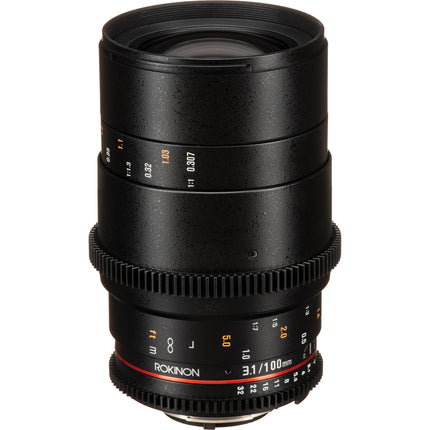 Rokinon 100mm T3.1 Macro Cine DS Lente para Nikon F Montura con Cubierta Completa y Anillo de Apertura