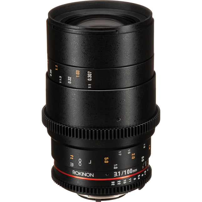Rokinon 100mm T3.1 Macro Cine DS Lente para Nikon F Montura con Cubierta Completa y Anillo de Apertura