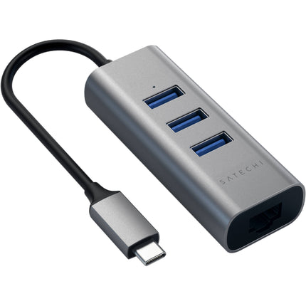 Satechi USB Type-C Hub 2 en 1 con 3 puertos USB 3.2 y Ethernet Gigabit gris espacial