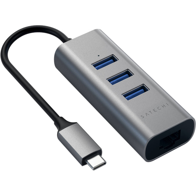 Satechi USB Type-C Hub 2 en 1 con 3 puertos USB 3.2 y Ethernet Gigabit gris espacial