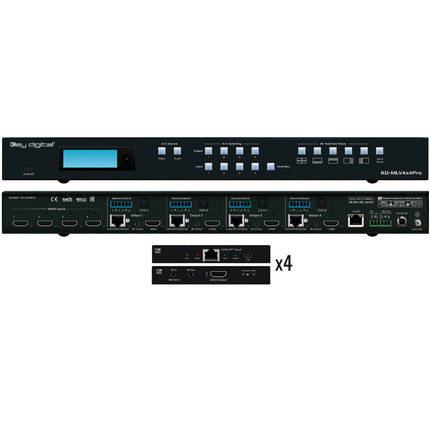 Key Digital 4x4 UHD 4K Matriz de Presentación con 4 Entradas HDMI y Extensión de 197'