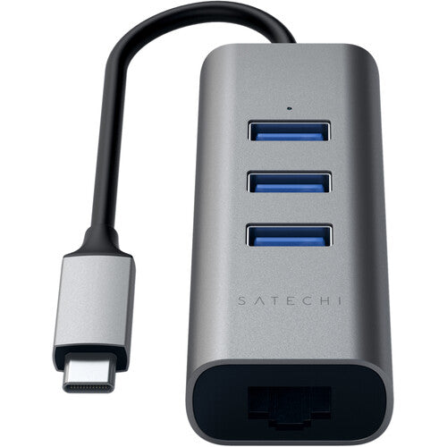 Satechi USB Type-C Hub 2 en 1 con 3 puertos USB 3.2 y Ethernet Gigabit gris espacial