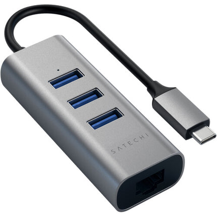 Satechi USB Type-C Hub 2 en 1 con 3 puertos USB 3.2 y Ethernet Gigabit gris espacial