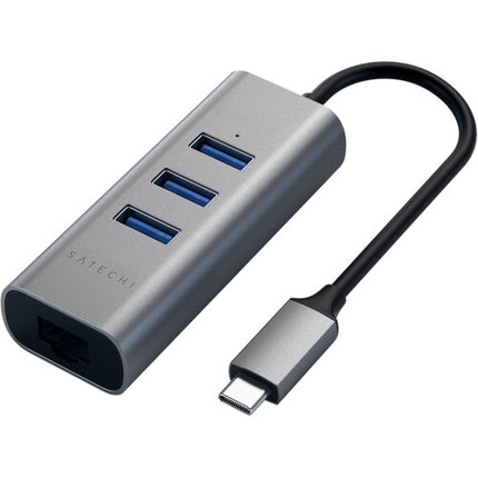 Satechi USB Type-C Hub 2 en 1 con 3 puertos USB 3.2 y Ethernet Gigabit gris espacial