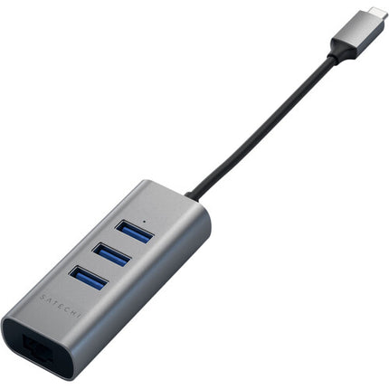 Satechi USB Type-C Hub 2 en 1 con 3 puertos USB 3.2 y Ethernet Gigabit gris espacial