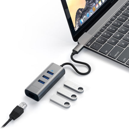 Satechi USB Type-C Hub 2 en 1 con 3 puertos USB 3.2 y Ethernet Gigabit gris espacial