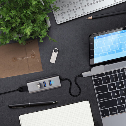 Satechi USB Type-C Hub 2 en 1 con 3 puertos USB 3.2 y Ethernet Gigabit gris espacial