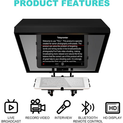GVM Teleprompter para Tablets y Smartphones con Control Remoto Bluetooth y Plataforma Ajustable