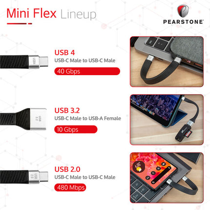 Pearstone Mini Flex Cable USB4 Tipo C 5 Pulgadas 40 Gb/s 100W