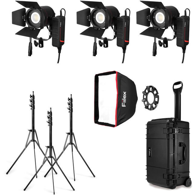 Fiilex P3 Color K300 Kit de Iluminación LED 90W 2000-10000K con Softbox y Estuches rígidos con ruedas